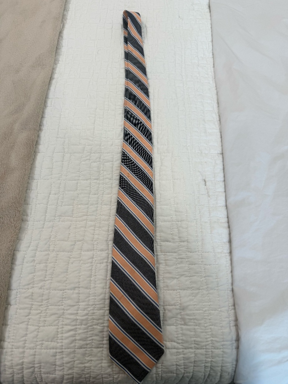 Alara Men’s Navy Orange Blue Striped Neck Tie Classic Business Formal